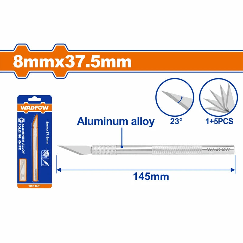 Exacto De Precisión 8Mmx37.5Mm. Aleación De Aluminio. Incluye 5 Cuchillas SK5. Long.145Mm. WSK1061