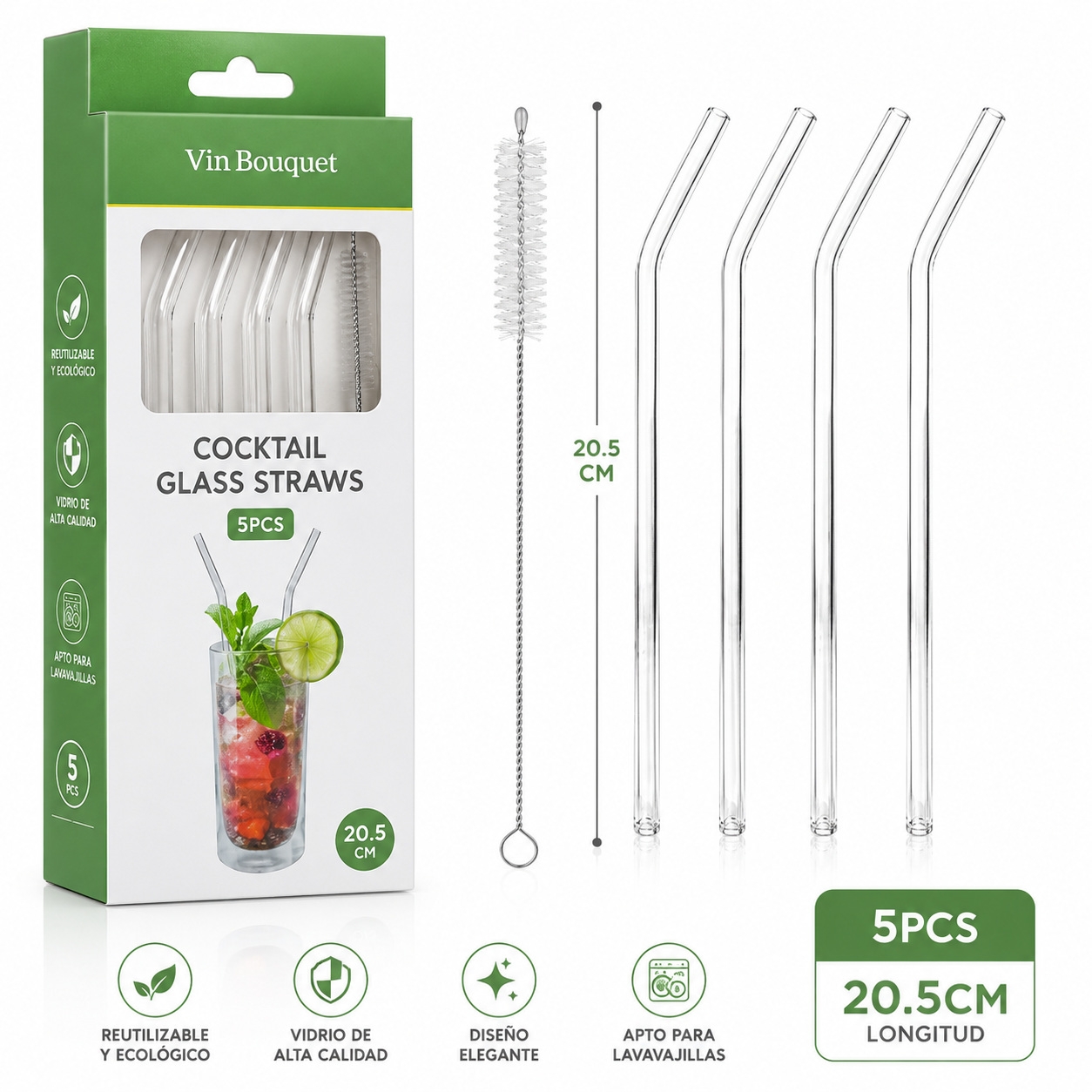 Set de 5 Carrizo Pajillas de Vidrio 20.5cm – 739-FIK522