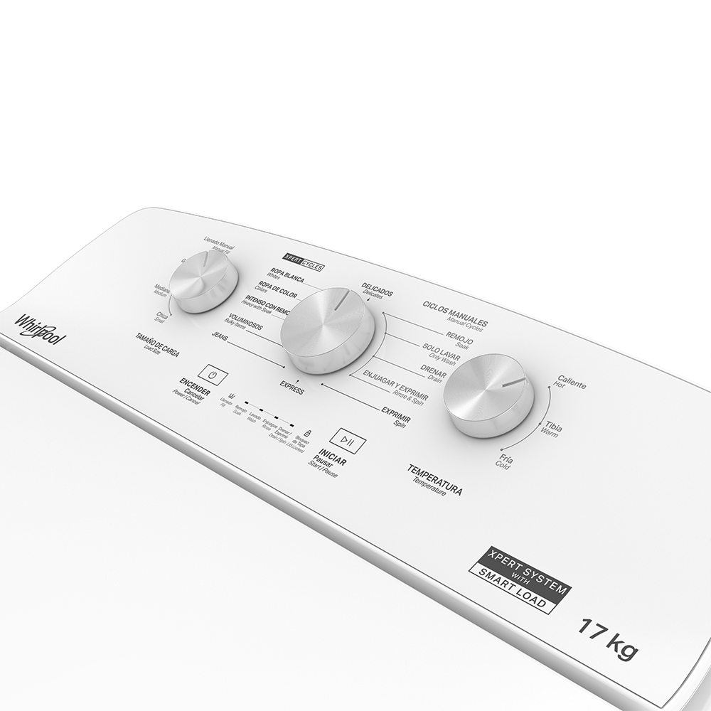 Lavadora Automática Whirlpool 8MWTW1713MJQ 17 kg Carga Superior con Xpert System, Agitador Single Action y Tina de Acero Inoxidable