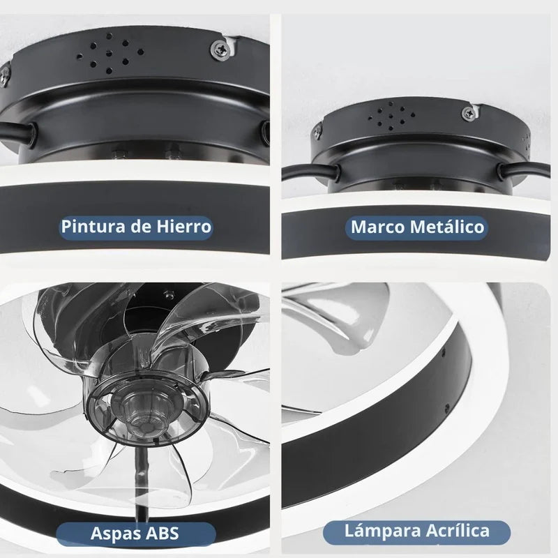 Abanico De Techo Con Luz Led Dimeable. Ventilador A Control Remoto Y Control Por Voz Offline 13”. Color Negro TU574 Selecto