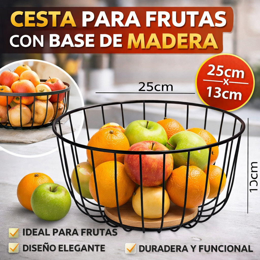 (LLEGANDO 26 DE FEB) Canasta Cesta de Metal Negro para Frutas 25x13cm LHC-7649