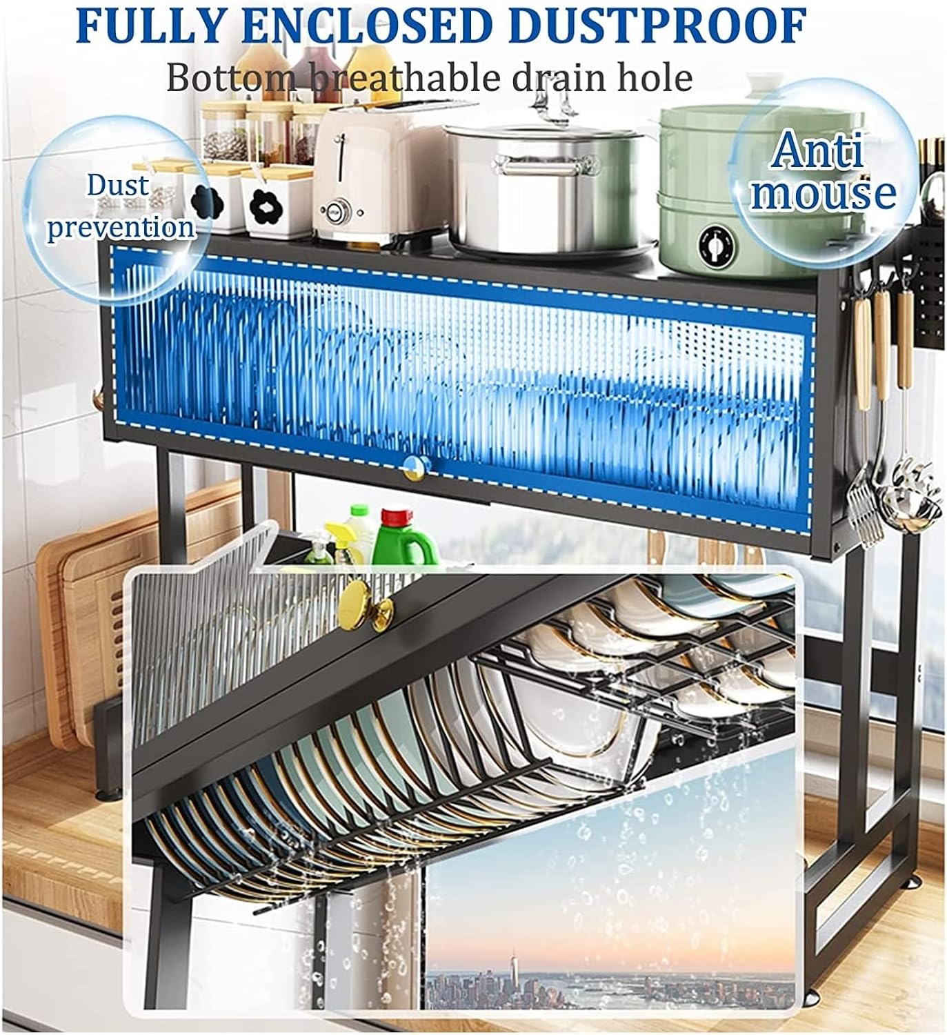 Escurridor de Platos Sobre Fregador Negro con Gavetero 80x66x28cm HW-40995