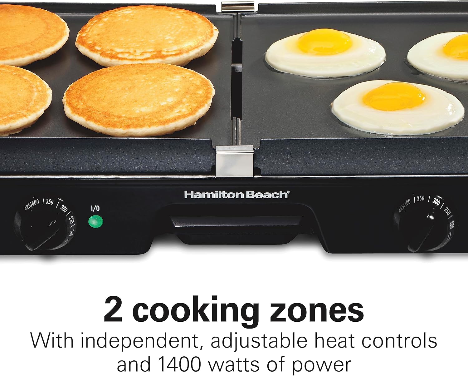 Plancha y Parrilla Eléctrica Hamilton Beach HB38546 3 en 1 – 1400W, Placas Reversibles y 2 Zonas de Cocción
