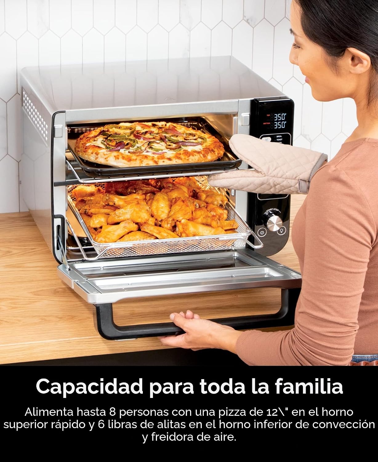 (LLEGANDO 10 DE AGOSTO) Horno Freidora de Aire Ninja DCT401 12 en 1 Double Oven con FlexDoor™, Convección y Air Fry | Acero Inoxidable