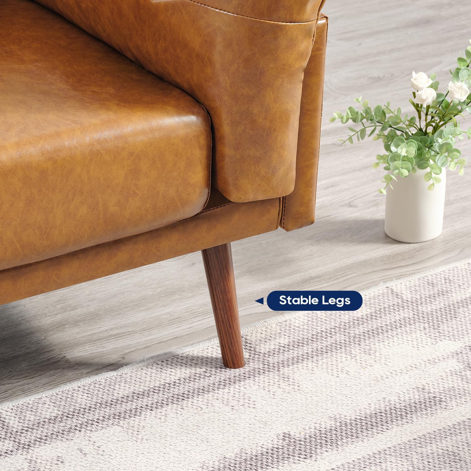 Sofá de Piel Sintética Moderno con Estructura de Madera Maciza Color Camel 3F-909C Vonanda