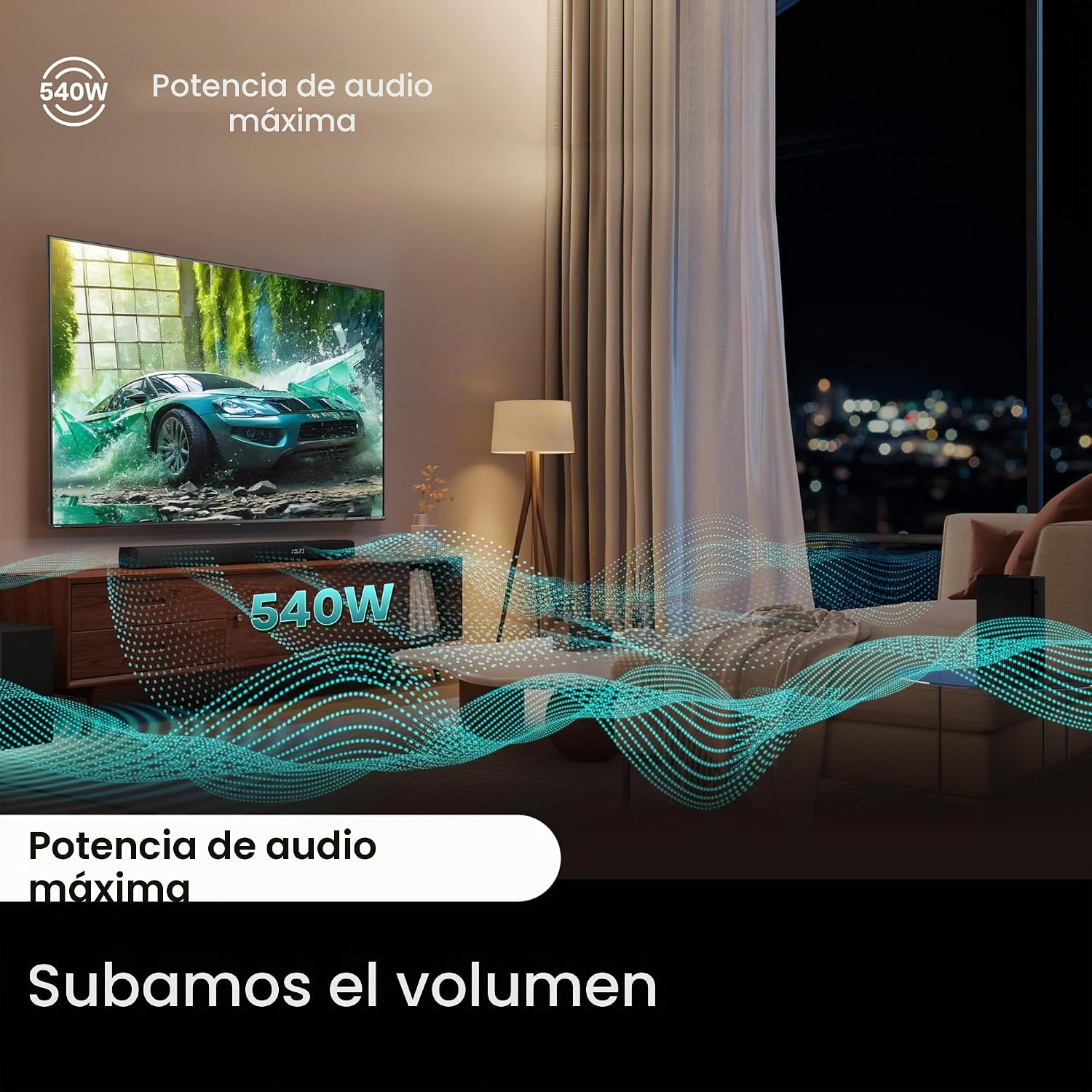 Barra de Sonido Hisense HS5100 5.1 Canales con Subwoofer Inalámbrico, Altavoces Traseros y 540W | Dolby Audio & DTS Virtual:X