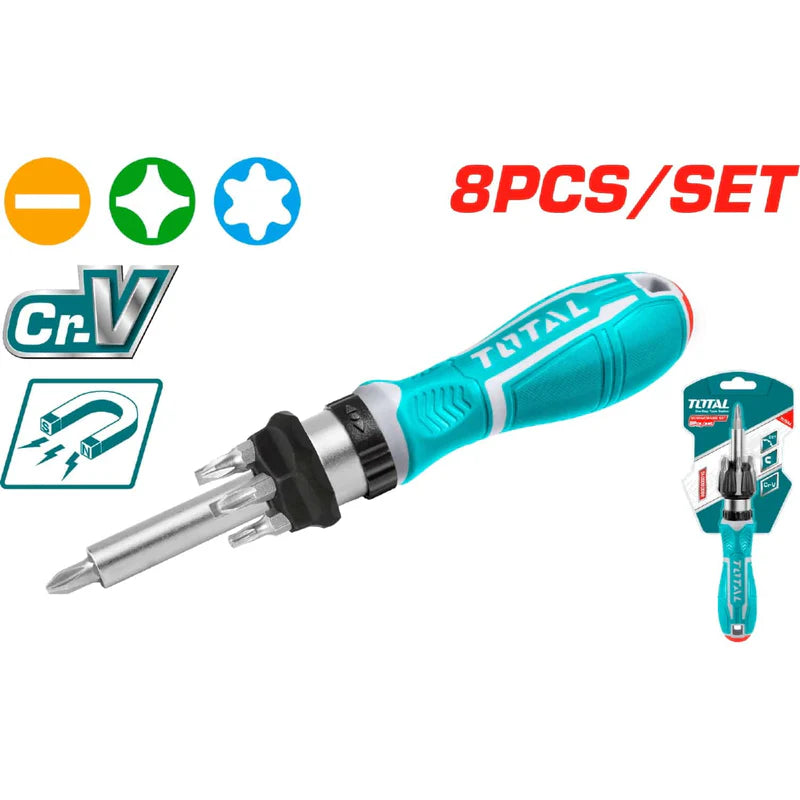 Destornillador Con Ratchet 8 Pcs Intercambiables Total TACSD30086