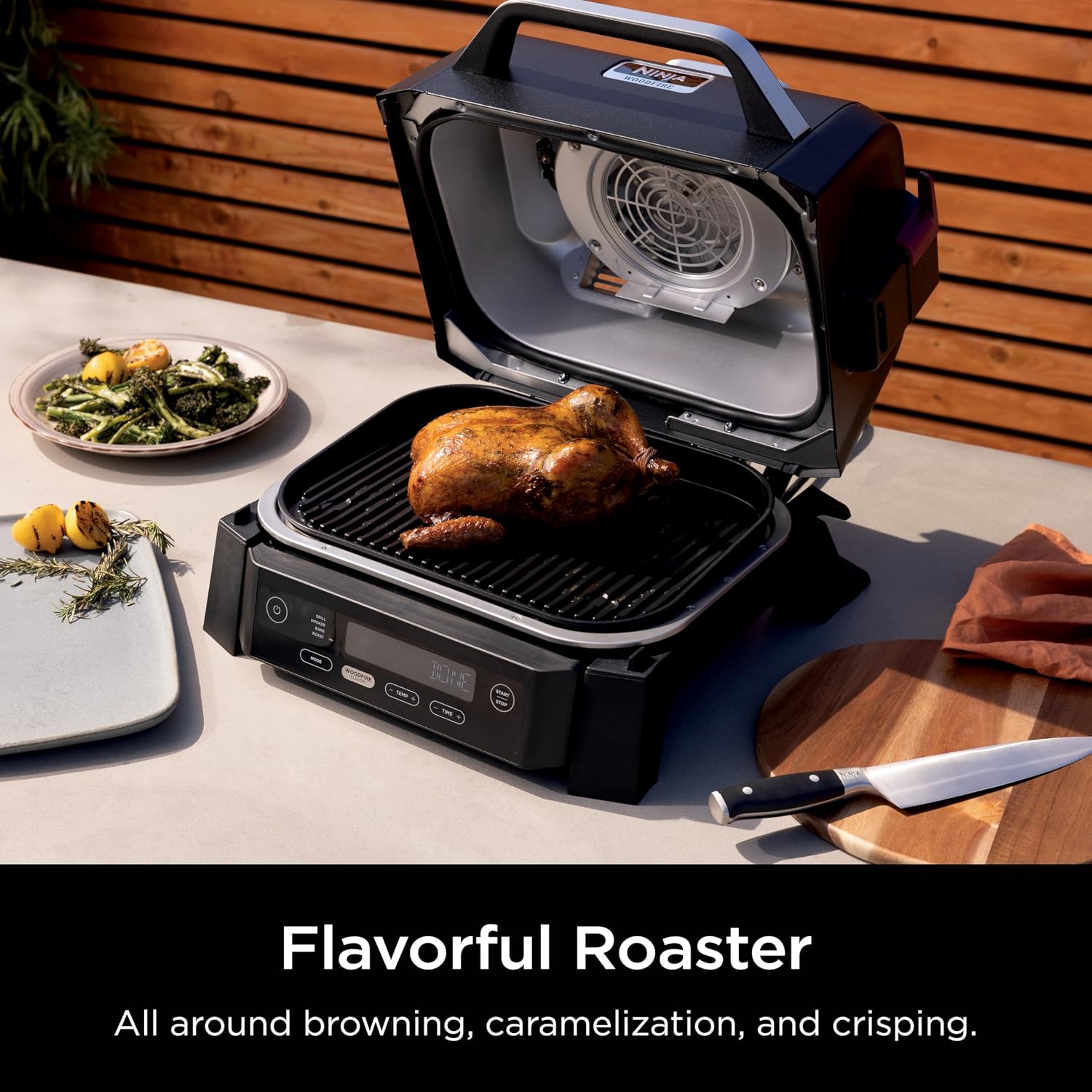 (LLEGANDO 1 DE SEPT) Parrilla Asador y Ahumador Eléctrico Ninja Woodfire OG301 4 en 1 – 141 in² / 910 cm² – 1760 W
