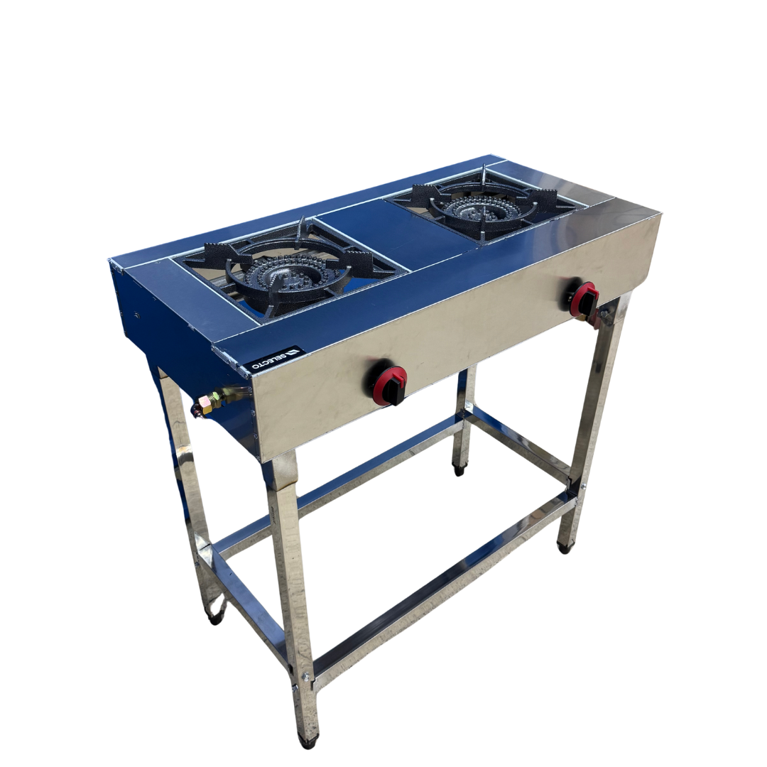 Estufa de 2 Quemadores Lineal a Gas en Acero Inoxidable con Patas 83x80x40cm ACI-200 Industrial.