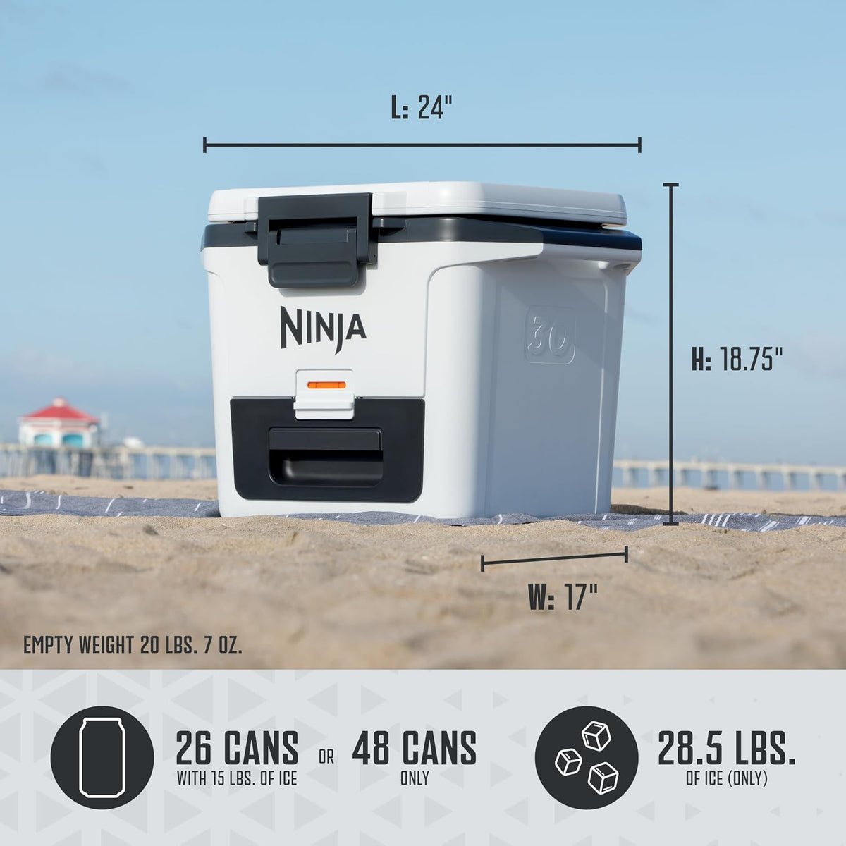 Hielera Cooler Ninja FrostVault FB131QWH de 30 Qt / 28 Litros con Cold Dry Zone – Blanca