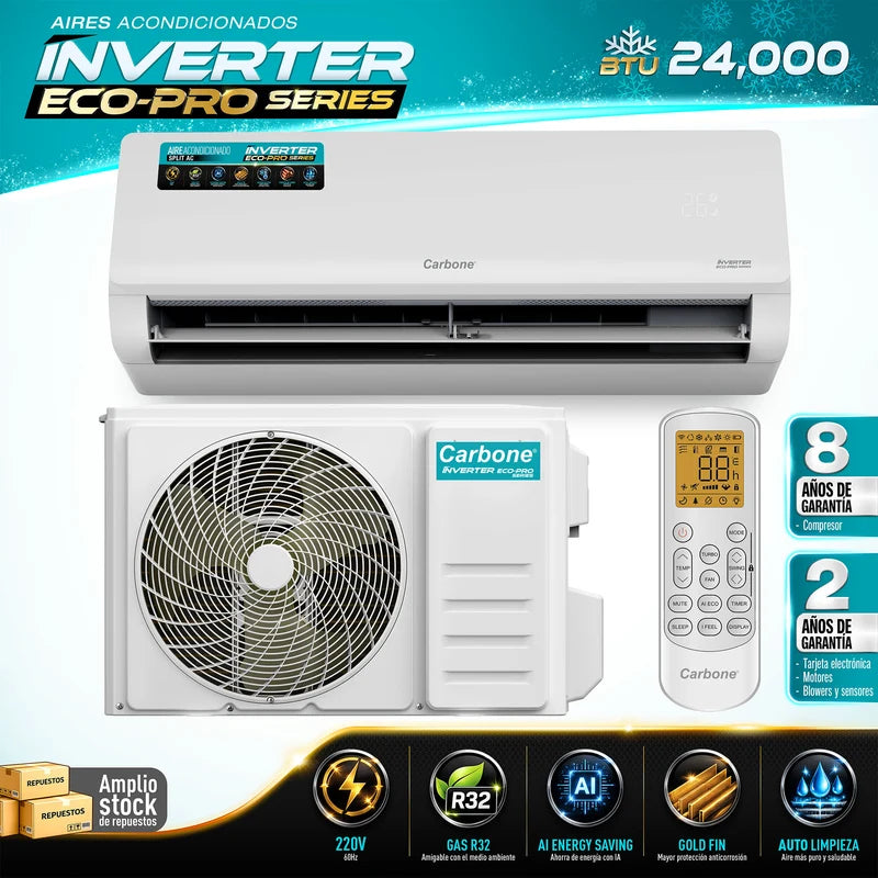 Aire Acondicionado Split Inverter 24,000 Btu R32 Coil De Cobre SEER 18. Ahorro De Energía Con IA BTU-88-24000-INV