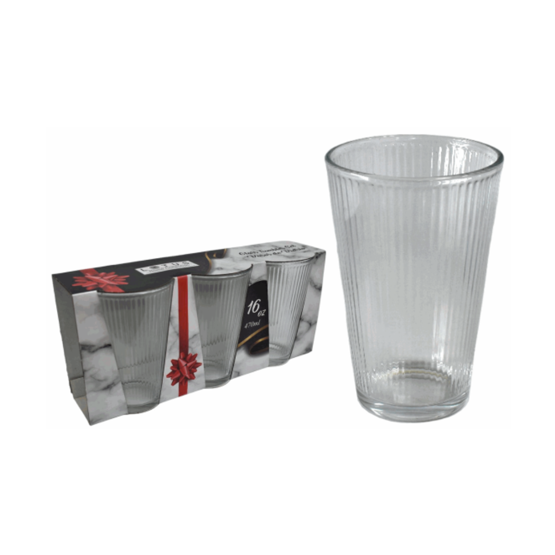 Set de 3 Vasos de Vidrio 16oz Lotus WH3-1607-9