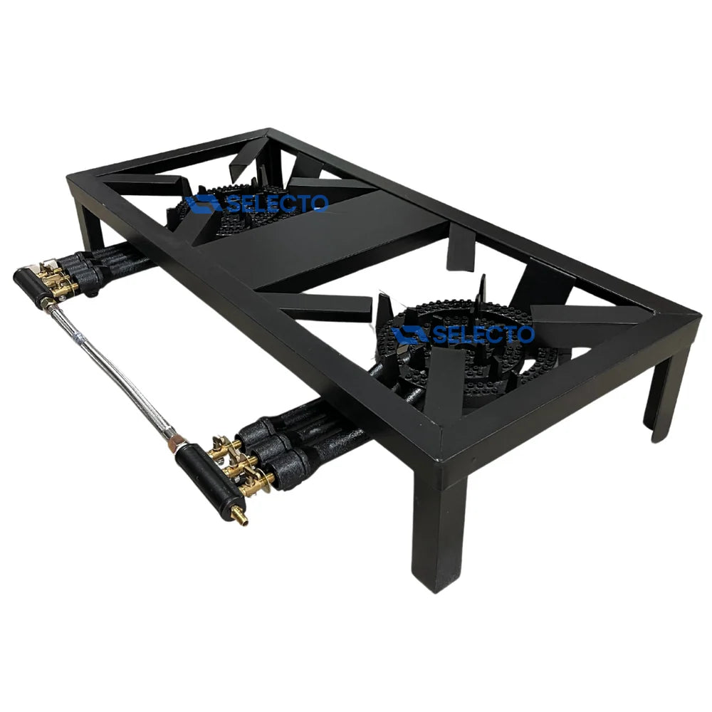 Estufa Reverbero Industrial a Gas LPG de 2 Quemadores de Hierro Colado con 3 Llaves 90 x 40 cm