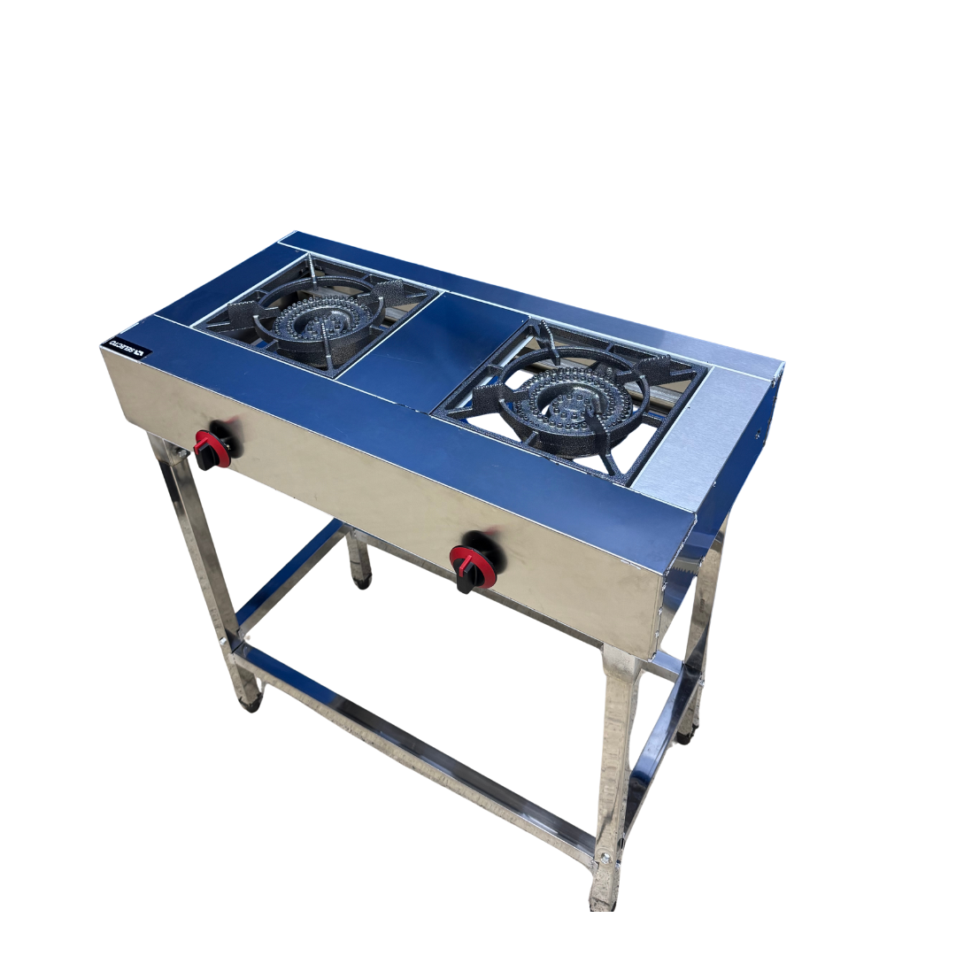 Estufa de 2 Quemadores Lineal a Gas en Acero Inoxidable con Patas 83x80x40cm ACI-200 Industrial.