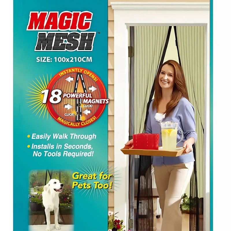 Cortina Mosquitera Magnética Multiuso Color Negro Para Puertas. Fácil De Instalar. Tamaño 100X210cm. Malla Antimosquito. AB245