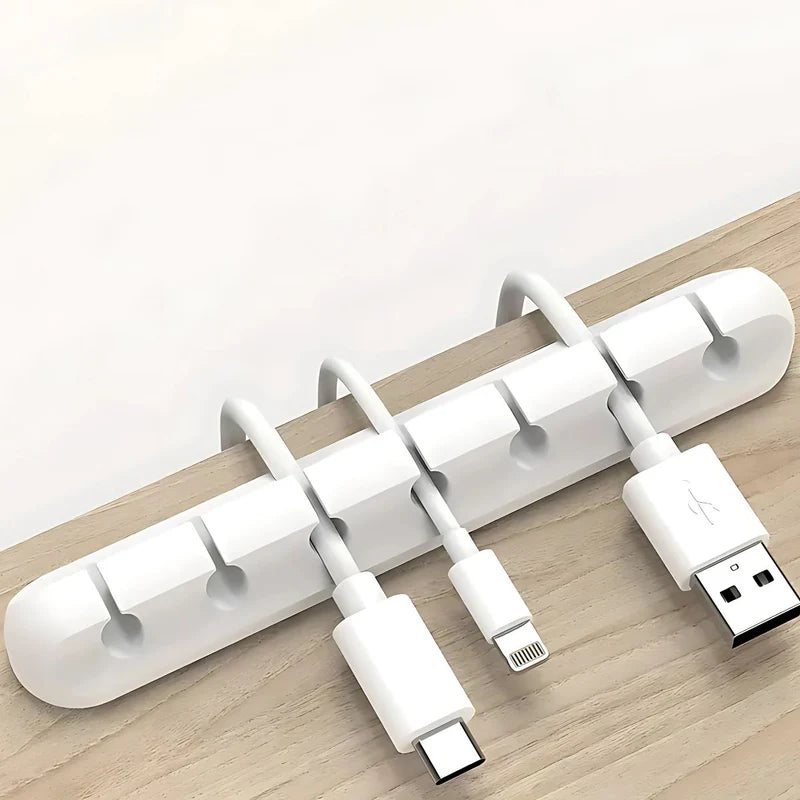 Organizador Para Cables Soporte Separado De 7 Ranuras. Color Blanco. Para Cables Cargador Telefono Celular Autoadesivo AB286