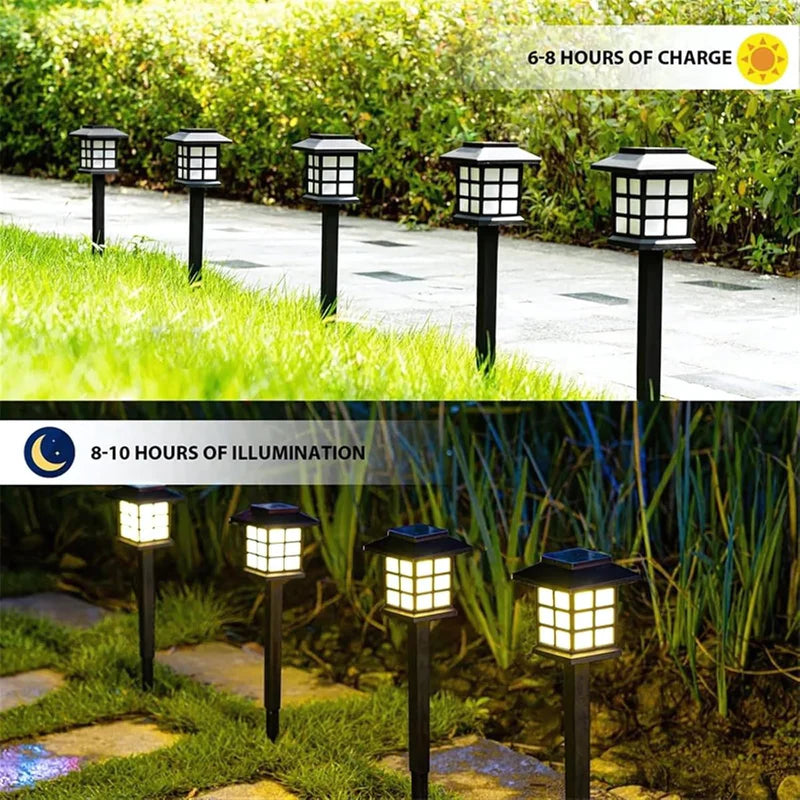 Foco Lampara Solar Para Césped Tipo Estaca LED. (SE VENDE EN PARES) Lampara Negra Con Panel Solar Integrado. Para Jardín. (Luz Cálida) AB348