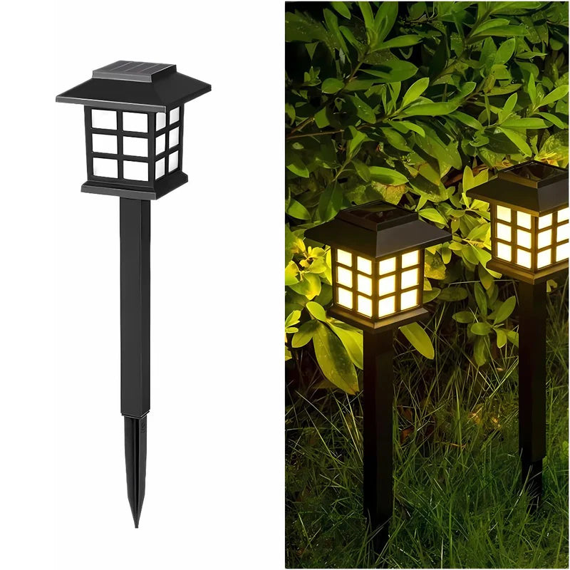 Foco Lampara Solar Para Césped Tipo Estaca LED. (SE VENDE EN PARES) Lampara Negra Con Panel Solar Integrado. Para Jardín. (Luz Cálida) AB348