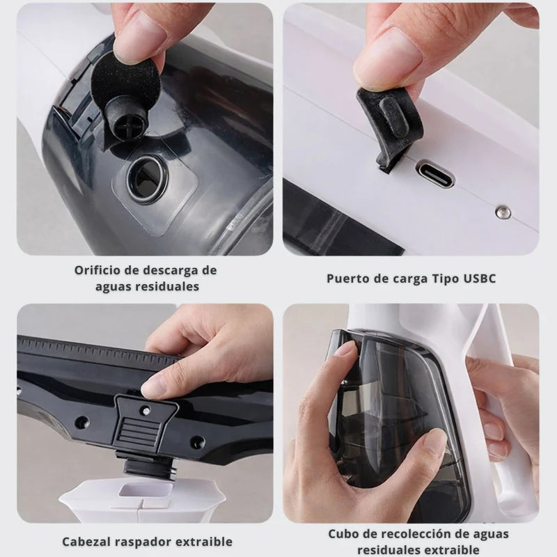 Limpiacristales Eléctrico Con Pulverizador. Limpiador De Ventanas Multiuso Con Recolector De Agua Y Carga USB-C. LT738