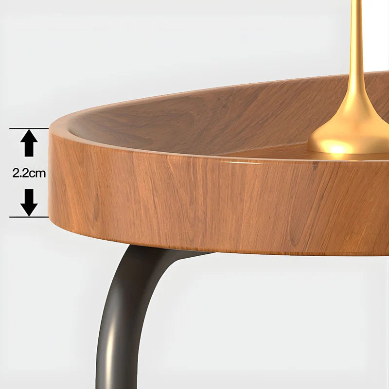Mesa Auxiliar Tipo C Para Sofá Con Bandeja Ovalada De Madera. Mesita Lateral Moderna Con Base Metálica Estable Para Sala, Dormitorio U Oficina (30X36x62cm). Color Madera LT779