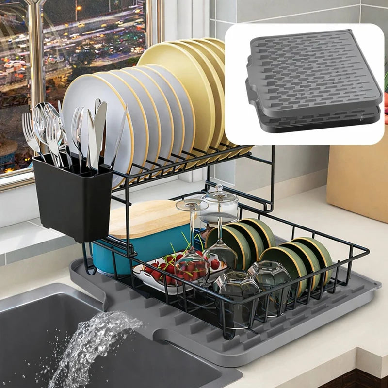 Tapete De Silicona Para Fregadero Escurridor De Platos Antideslizante Con Drenaje Automático Resistente Al Calor Color Gris (58X45x1cm) LT781