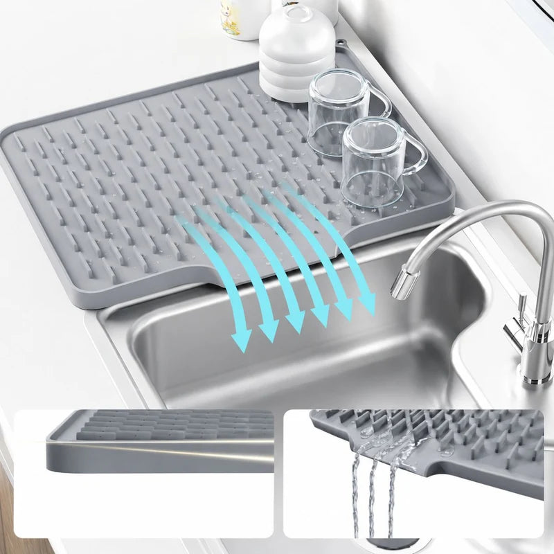 Tapete De Silicona Para Fregadero Escurridor De Platos Antideslizante Con Drenaje Automático Resistente Al Calor Color Gris (58X45x1cm) LT781