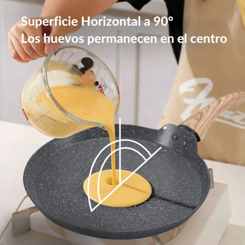 Sartén Plano Tipo Antiadherente De Piedra Maifan Con Mango Imitación Madera. 8” (20 Cm). Color Gris. LT787