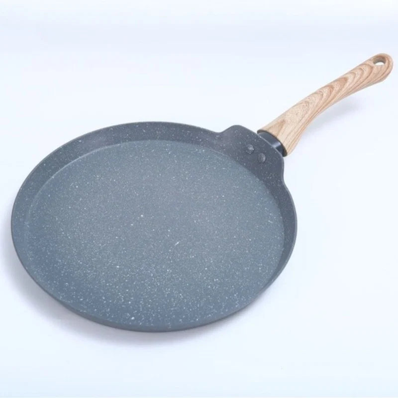 Sartén Plano Tipo Antiadherente De Piedra Maifan Con Mango Imitación Madera. 8” (20 Cm). Color Gris. LT787