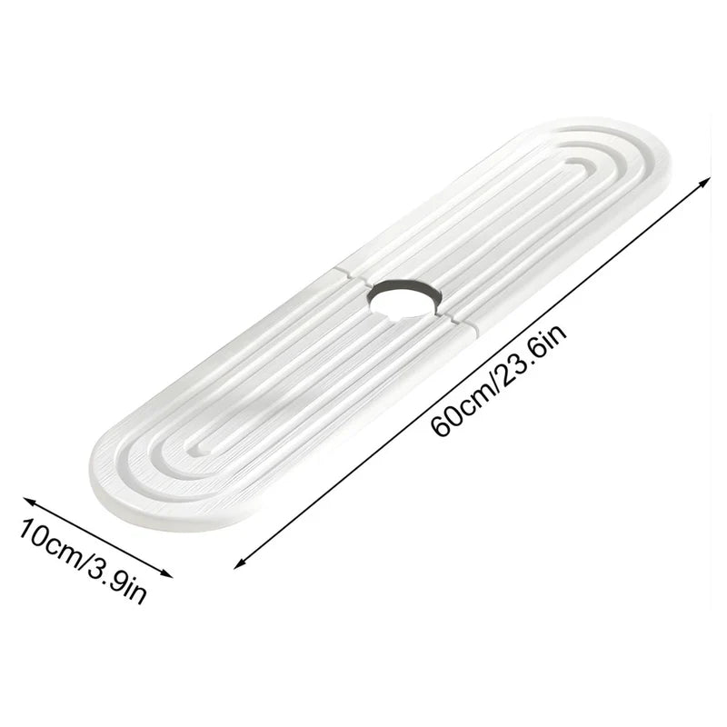 Alfombrilla Lavamanos De Diatomita Para Grifo (60X10cm). Tapete Antigoteo Absorbente De Secado Rápido Para Cocina Y Baño. Color Blanco. LT849