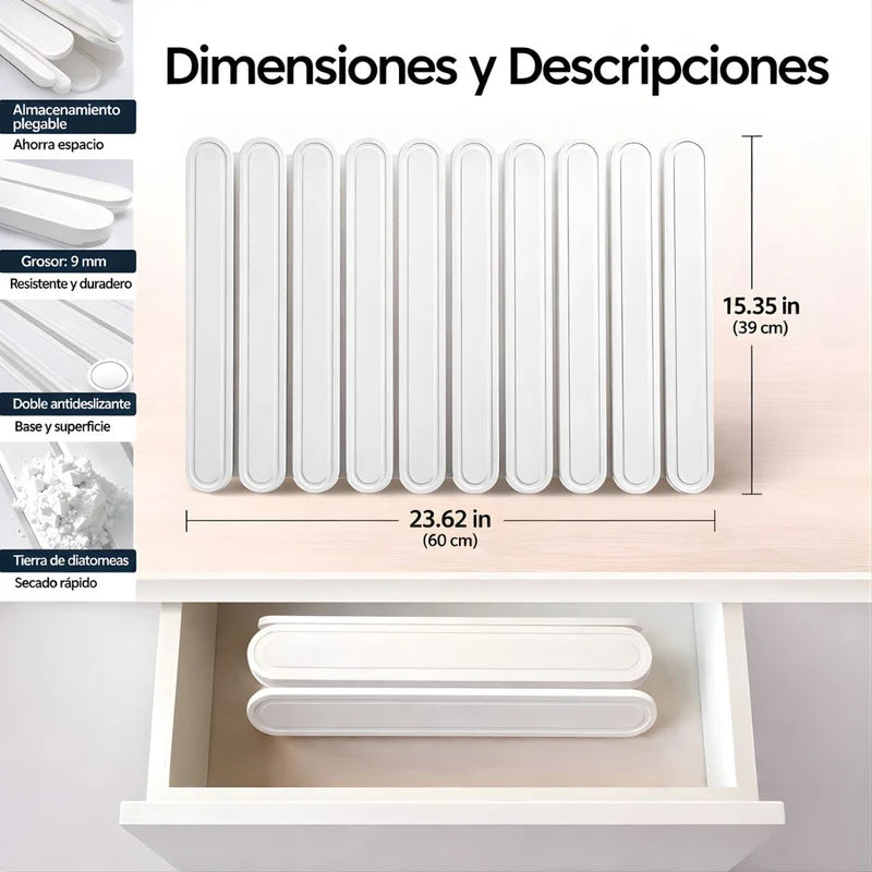 Tapete Diatomeas Diatomita Escurridor De Platos Plegable Enrollable (60X39cm). Base Absorbente Antideslizante Para Cocina. Color Blanco. LT851