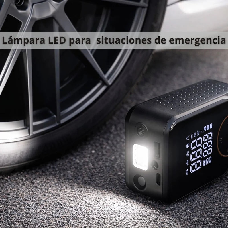 Inflador De Llantas Portátil. Compresor De Aire Recargable Con Pantalla Digital Dual. Luz LED Integrada (74X47x120mm). LT858