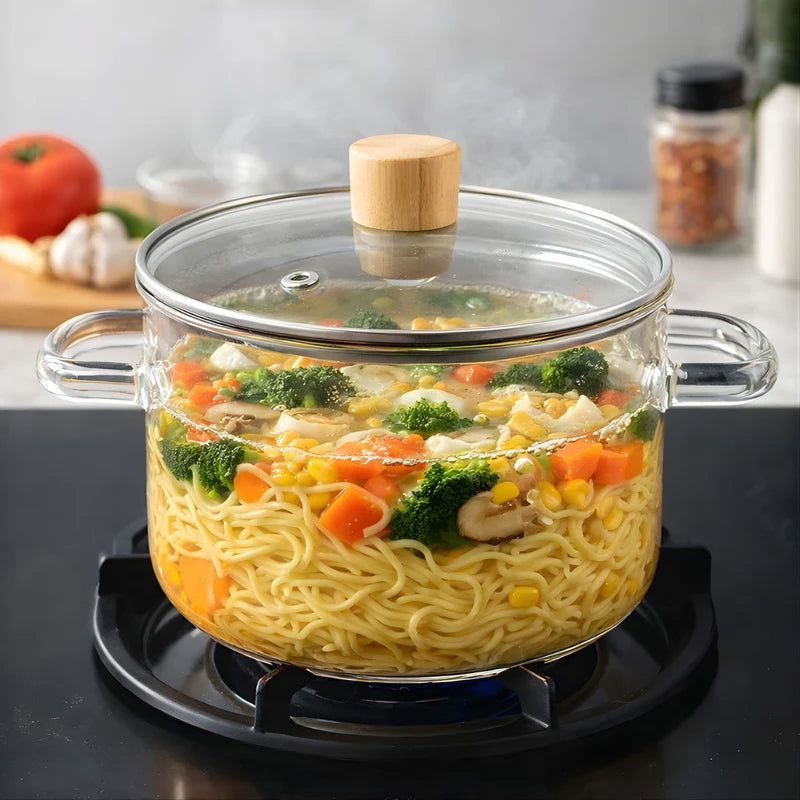 Olla De Vidrio Borosilicato Con Tapa Y Asas. Cacerola Transparente De 1800Ml (1.8L). Apta Para Estufa, Microondas Y Horno. LT886