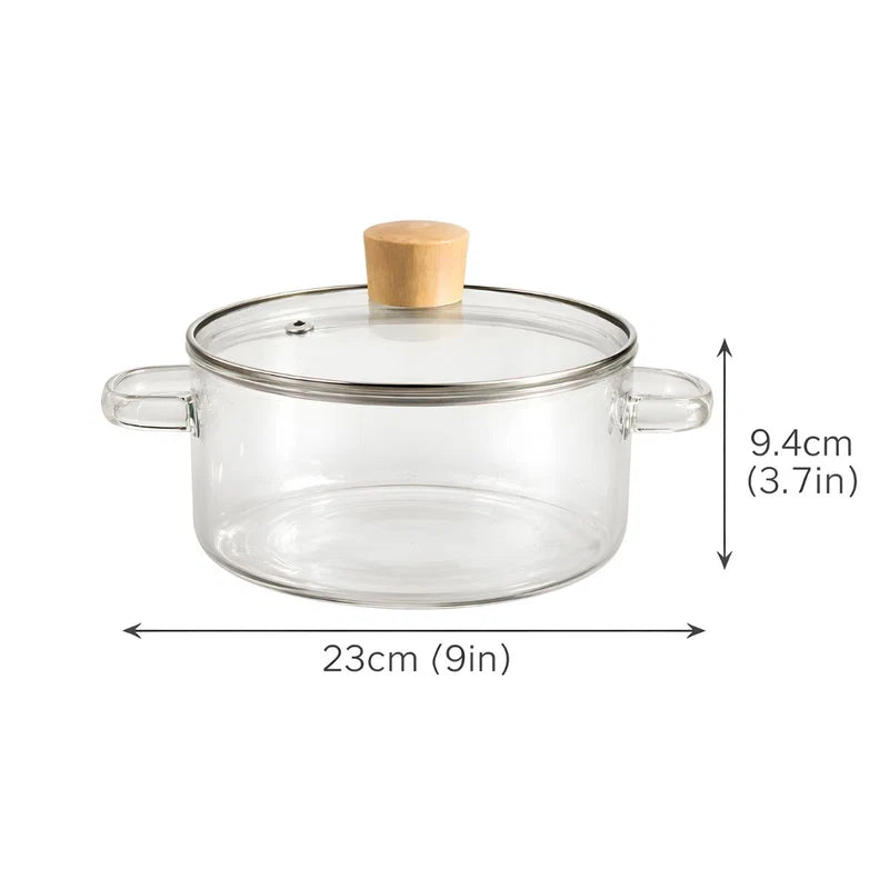Olla De Vidrio Borosilicato Con Tapa Y Asas. Cacerola Transparente De 1800Ml (1.8L). Apta Para Estufa, Microondas Y Horno. LT886