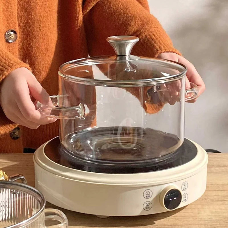 Olla De Vidrio Borosilicato Con Tapa Y Asas. Perilla Superior De Acero Inoxidable. Cacerola Transparente De 3500Ml (3.5L). Apta Para Estufa, Microondas Y Horno. LT887