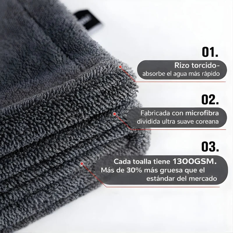 Toalla Paño De Microfibra Ultra Absorbente Para Secado De Autos Gruesa 1300 GSM. Paño De Secado Automotriz 60×90 Cm (24×36"). Color Gris. LT938