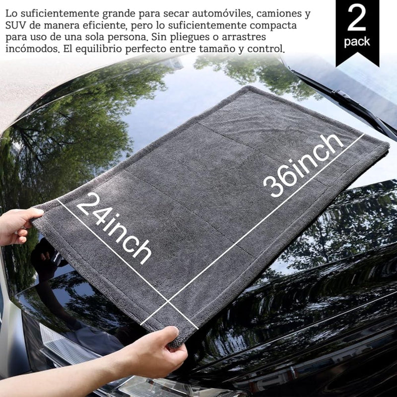 Toalla Paño De Microfibra Ultra Absorbente Para Secado De Autos Gruesa 1300 GSM. Paño De Secado Automotriz 60×90 Cm (24×36"). Color Gris. LT938