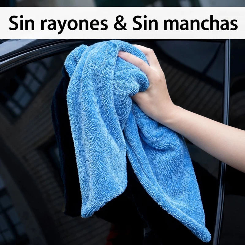 Toalla Paño De Microfibra Doble Cara Para Secado De Autos Ultra Gruesa 1400 GSM. Paño De Secado Automotriz Ultra Absorbente (60×120Cm). Color Gris Con Azul Claro. LT939