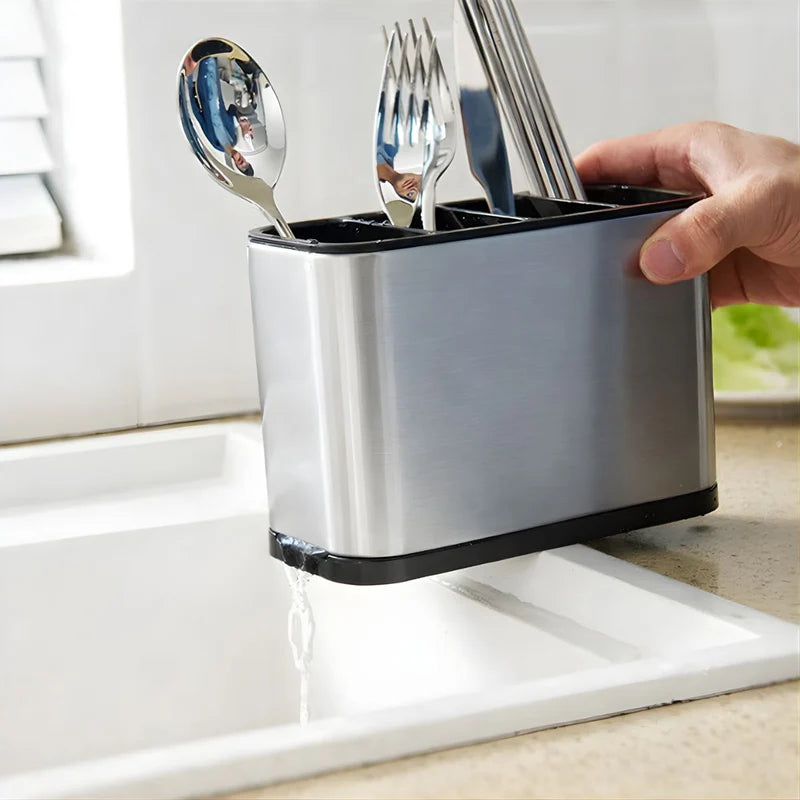Organizador De Cubiertos Para Cocina Con Drenaje. Porta Cubiertos De Acero Inoxidable. Escurridor Con 4 Compartimientos. LT956