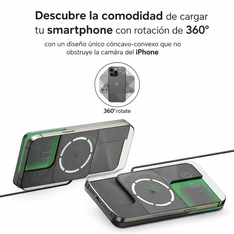 Cargador Inalámbrico Magnético 360°. Estación De Carga Tipo Magsafe Para Iphone Y Audífonos (Cable 1M). LT968