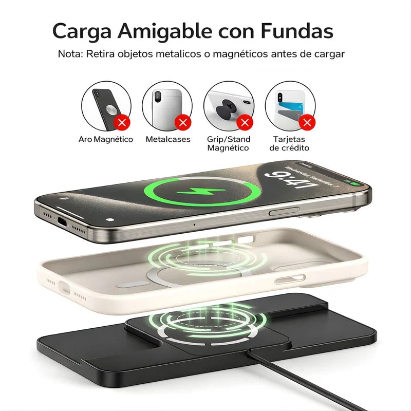 Cargador Inalámbrico Magnético 360°. Estación De Carga Tipo Magsafe Para Iphone Y Audífonos (Cable 1M). LT968
