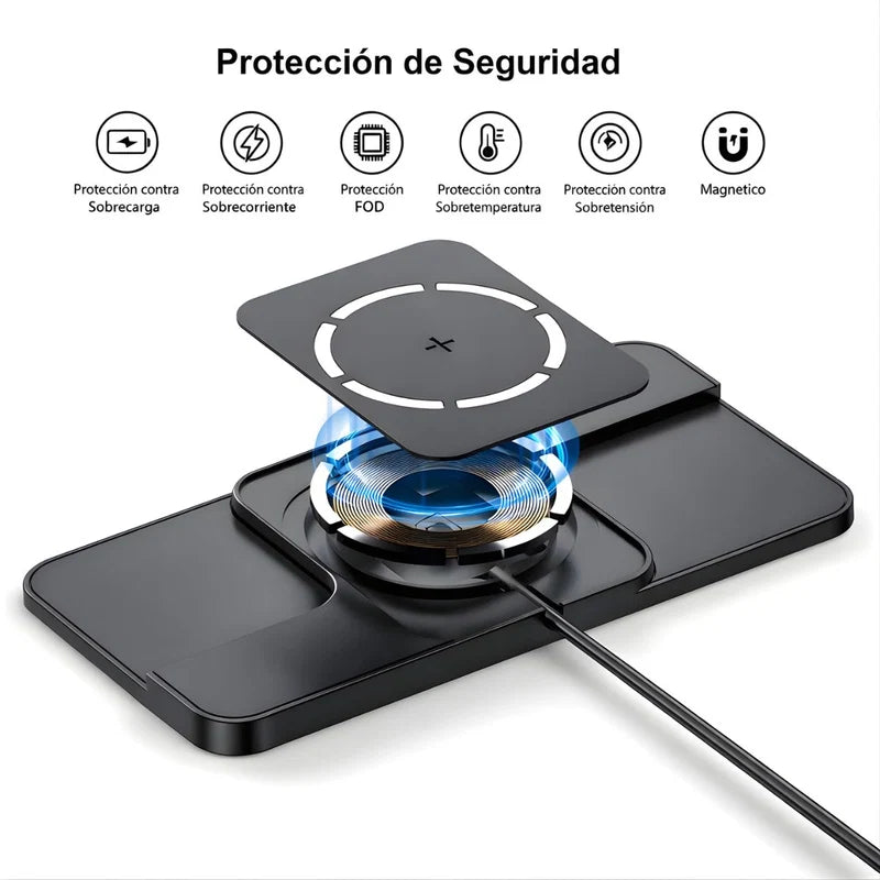 Cargador Inalámbrico Magnético 360°. Estación De Carga Tipo Magsafe Para Iphone Y Audífonos (Cable 1M). LT968