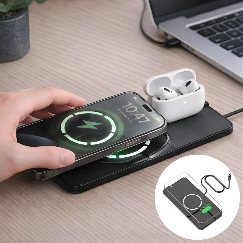 Cargador Inalámbrico Magnético 360°. Estación De Carga Tipo Magsafe Para Iphone Y Audífonos (Cable 1M). LT968
