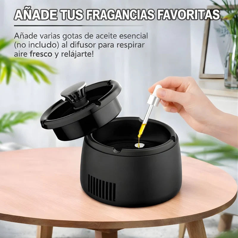 Cenicero Purificador De Aire Con Iones Negativos Recargable Con Filtro De Carbón Activado. Cenicero Eléctrico Extractor De Humo. Color Negro. LT970