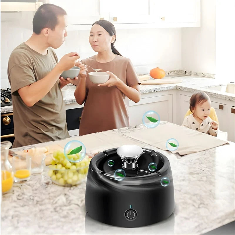 Cenicero Purificador De Aire Con Iones Negativos Recargable Con Filtro De Carbón Activado. Cenicero Eléctrico Extractor De Humo. Color Negro. LT970