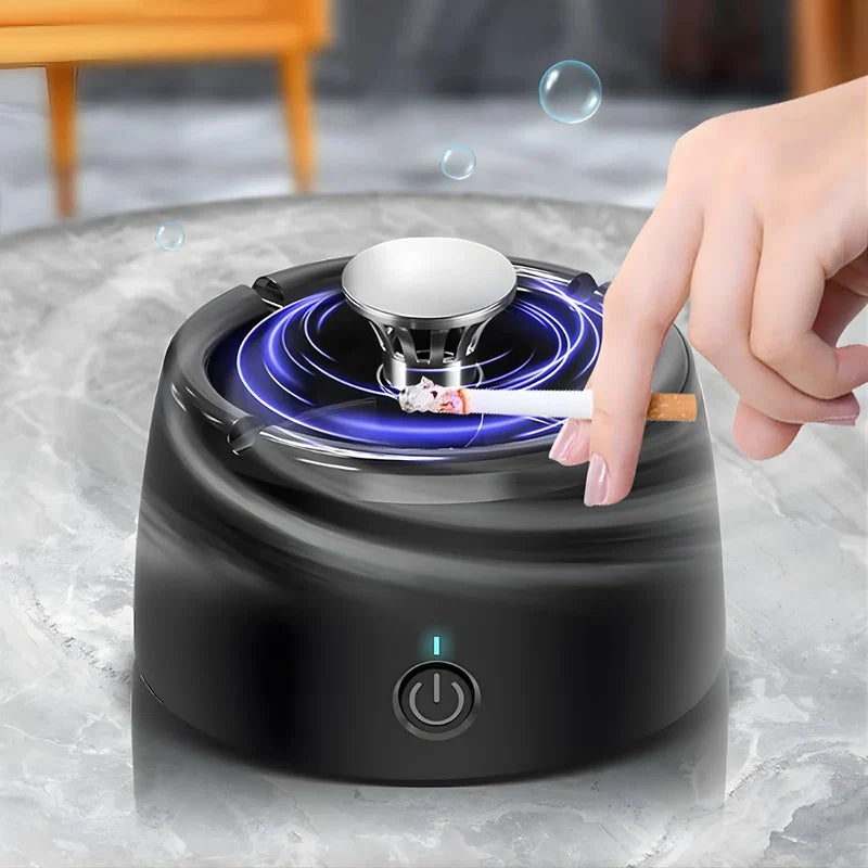 Cenicero Purificador De Aire Con Iones Negativos Recargable Con Filtro De Carbón Activado. Cenicero Eléctrico Extractor De Humo. Color Negro. LT970