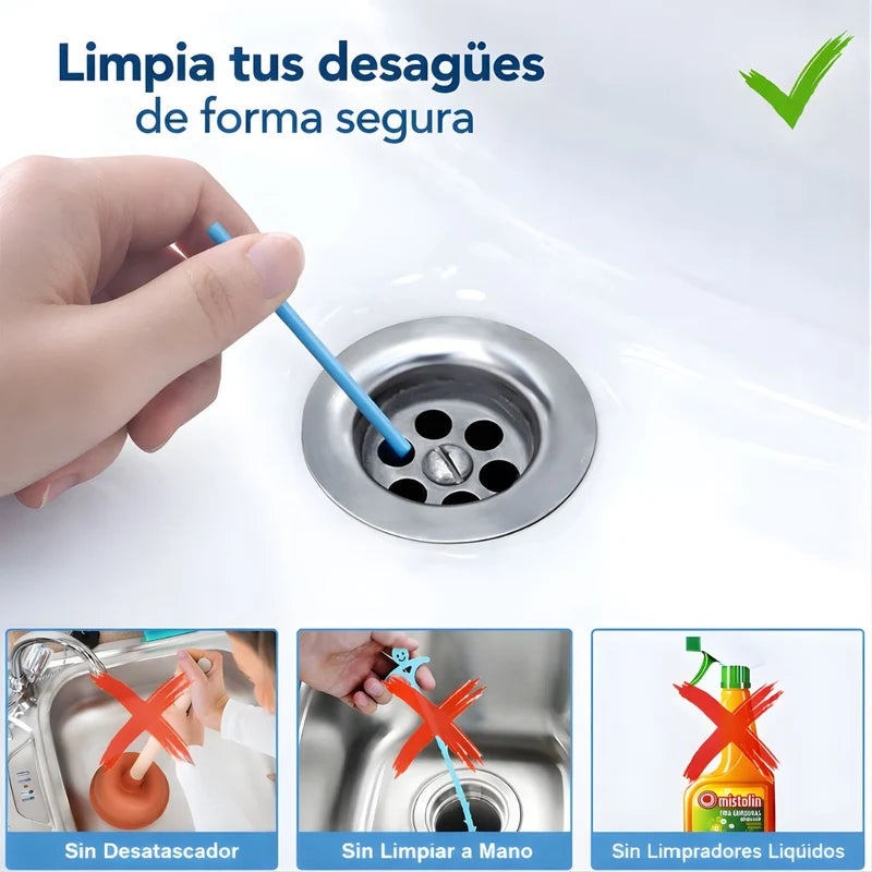 Varillas Destapadoras Para Drenajes – Kit Flexible De Limpieza De Tuberías Eliminador De Olor Desagües (Pack De 12 Unidades). Limpia Y Previene Obstrucciones. LT977