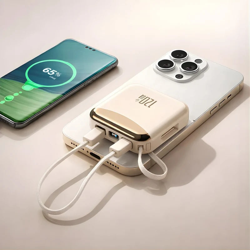 Power Bank 20000Mah 120W Carga Rápida Con Doble Cable Integrado Type-C Y Lightning. Batería Portátil Con Pantalla Digital. Color Amarillo. LT981