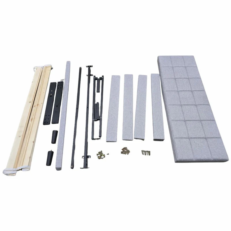 Camas Fáciles De Armar Color Gris Con Respaldar Cabecera Acolchado