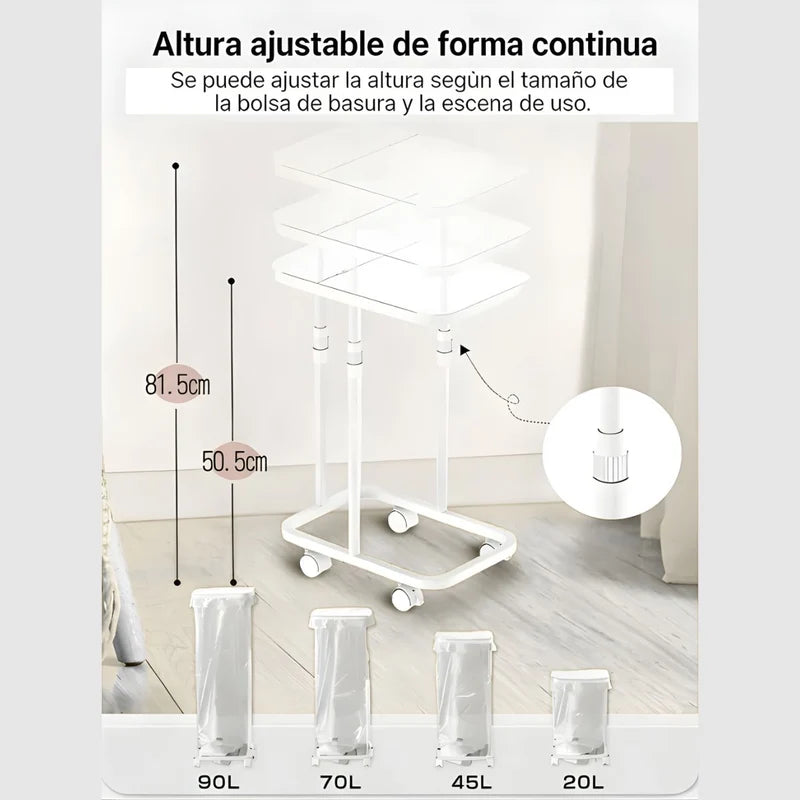 Basurero Ajustable Con Tapa Y Ruedas (60X33x22cm). Bote De Basura Para Bolsas De 20L A 90L. Papelera. Color Blanco. UR111