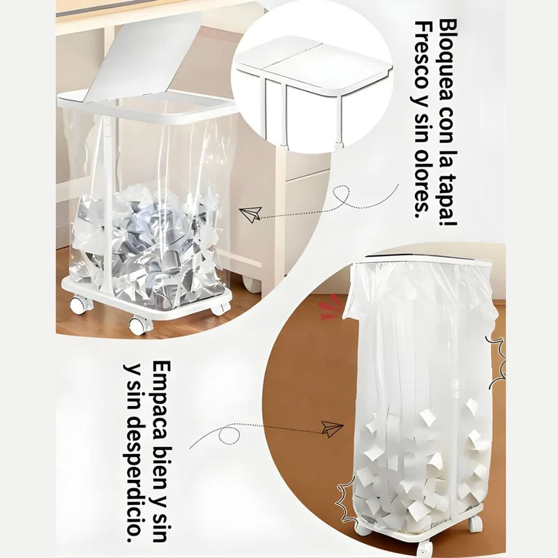 Basurero Ajustable Con Tapa Y Ruedas (60X33x22cm). Bote De Basura Para Bolsas De 20L A 90L. Papelera. Color Blanco. UR111